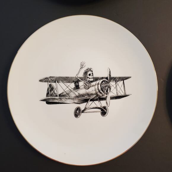 Halloween Eaton Fine Dining 4 pc Appetizer Plates Bone Voyage White Black New - Picture 3 of 15